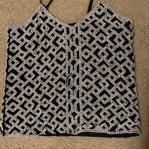 Parker Navy and White beaded Patterned Camisole